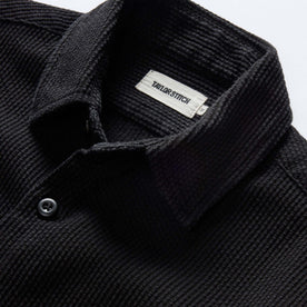 material shot of the collar on The Point Shirt in Coal Sashiko