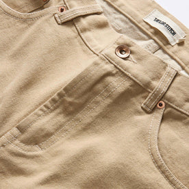material shot of the button fly on The Slim All Day Pant in Light Khaki Broken Twill
