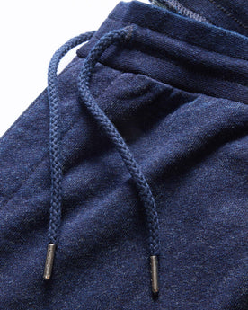 material shot of the drawcords on The Sunset Pant in Indigo Terry, Bottoms by Taylor Stitch