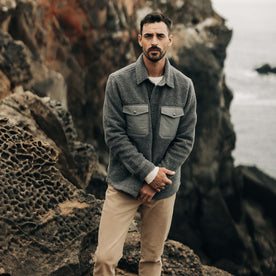 fit model in The Timberline Jacket in Greystone Fleece