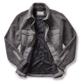 flatlay of The Timberline Jacket in Greystone Fleece, shown open