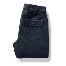flatlay of The Trail Pant in Dark Navy Bedford Cord, folded from back