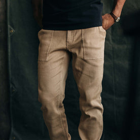 fit model showing the front of The Trail Pant in Light Khaki Bedford Cord