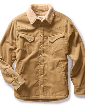 flatlay of The Western Shirt Jacket in Dark Khaki Corduroy, Outerwear by Taylor Stitch