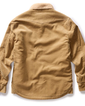 flatlay of The Western Shirt Jacket in Dark Khaki Corduroy, shown from back, Outerwear by Taylor Stitch