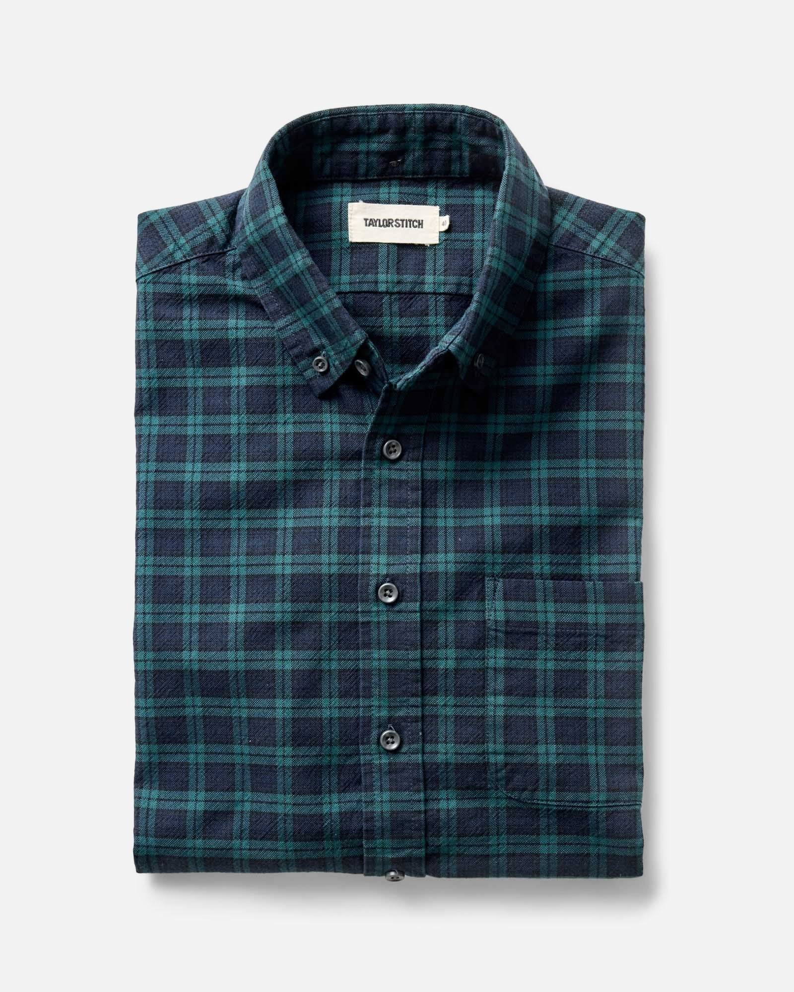 folded flatlay of The Jack in Blackwatch Plaid, Wovens by Taylor Stitch