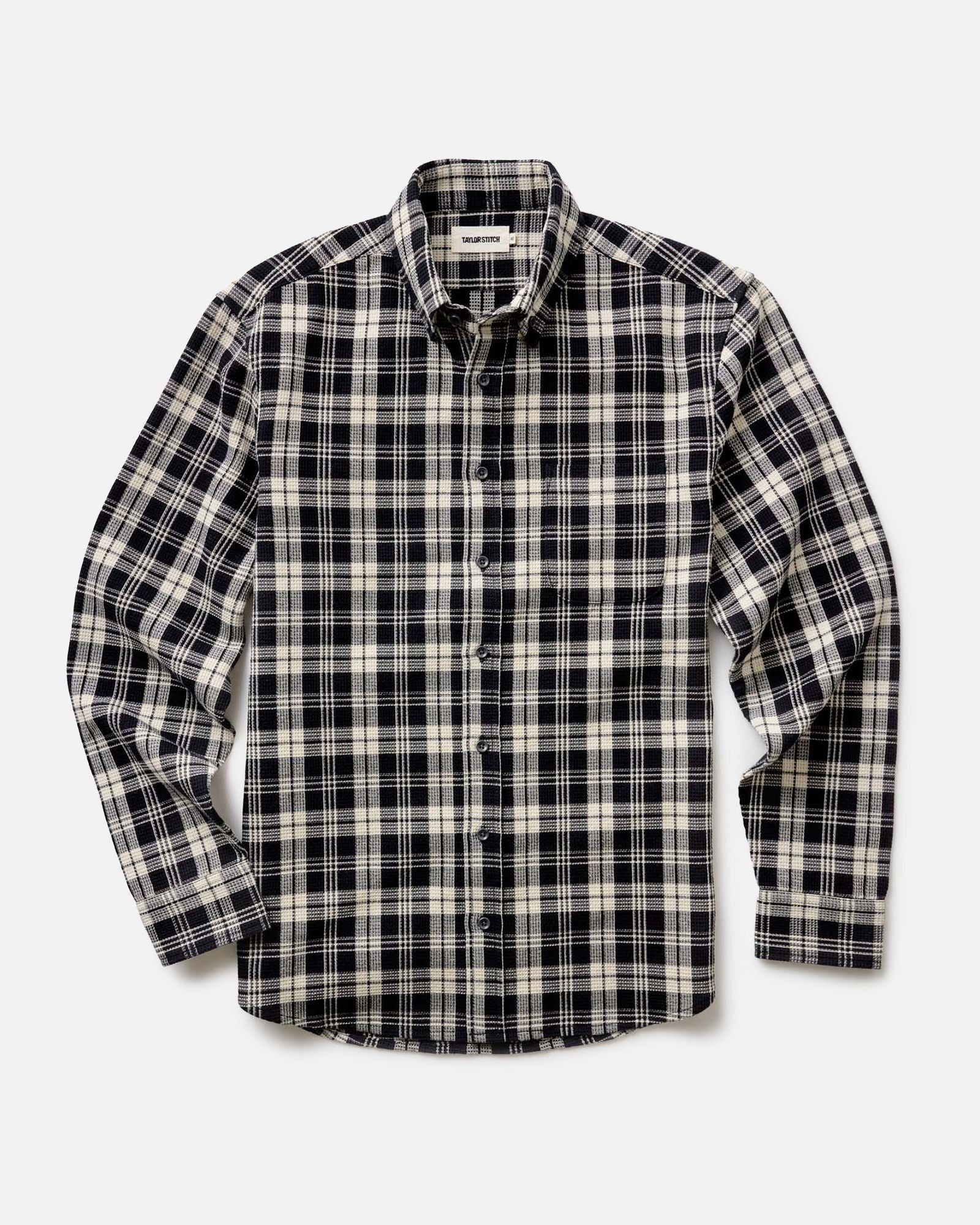 flatlay of The Jack in Coal Plaid Waffle, Wovens by Taylor Stitch