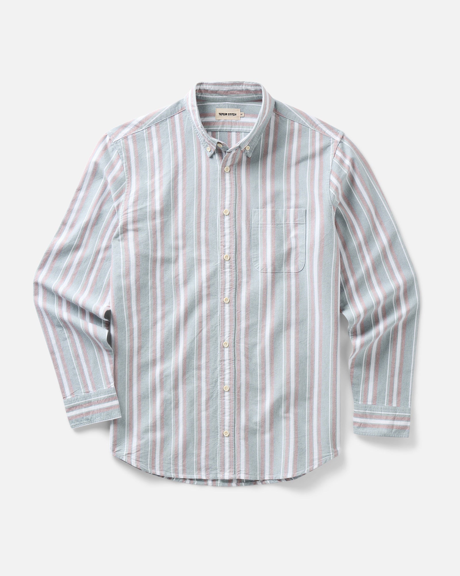 flatlay of The Jack in Daybreak Stripe Oxford, Wovens by Taylor Stitch