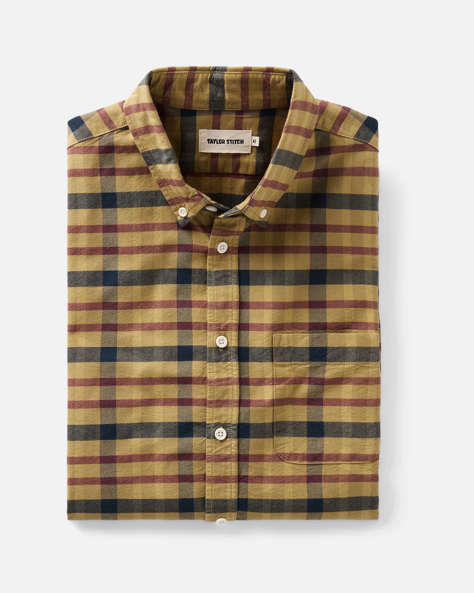 folded flatlay of The Jack in Marsh Check Oxford, Wovens by Taylor Stitch