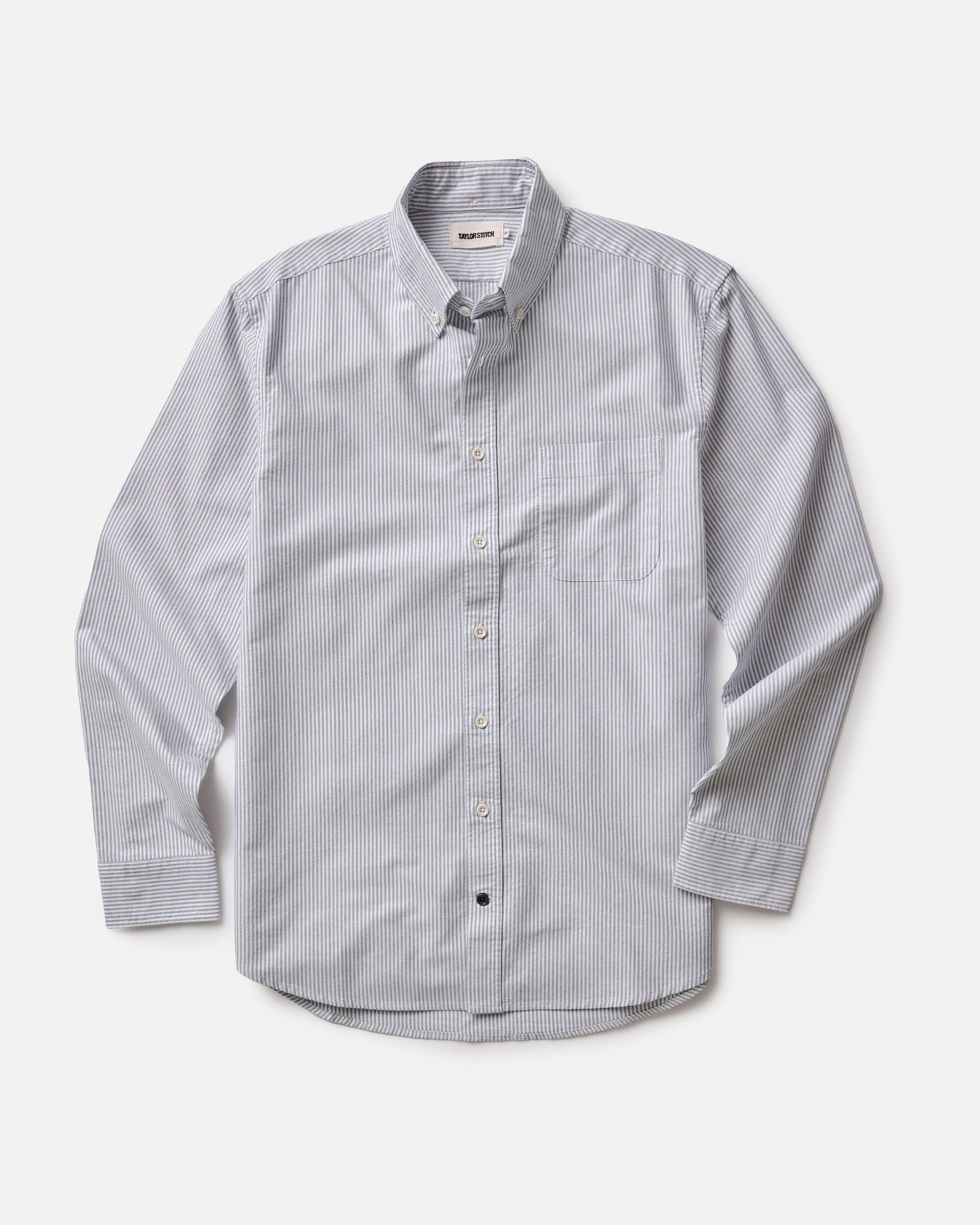 material shot of the fabric on The Jack in Navy University Stripe Everyday Oxford, Wovens by Taylor Stitch