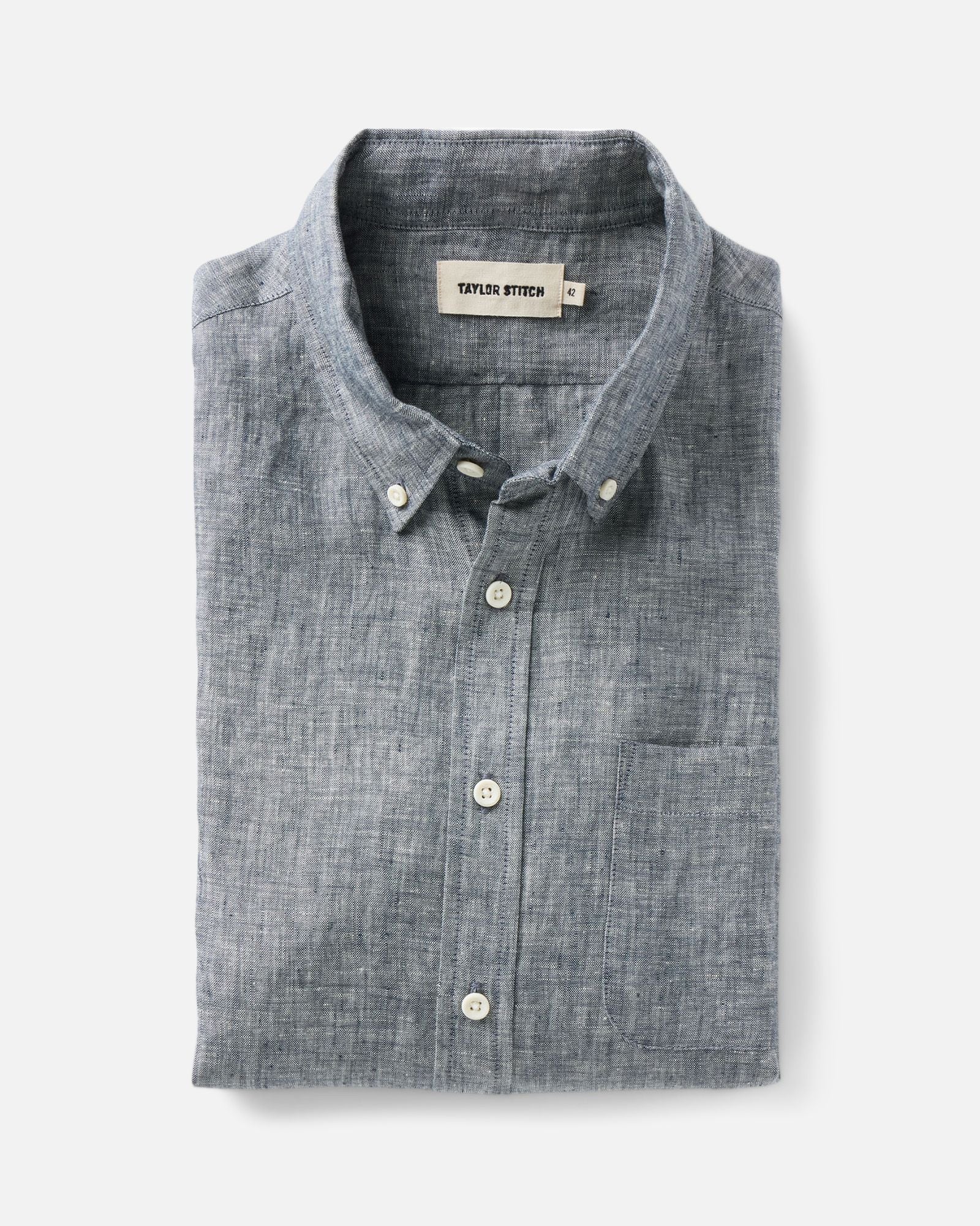 folded flatlay of The Jack in Ocean Linen, Wovens by Taylor Stitch