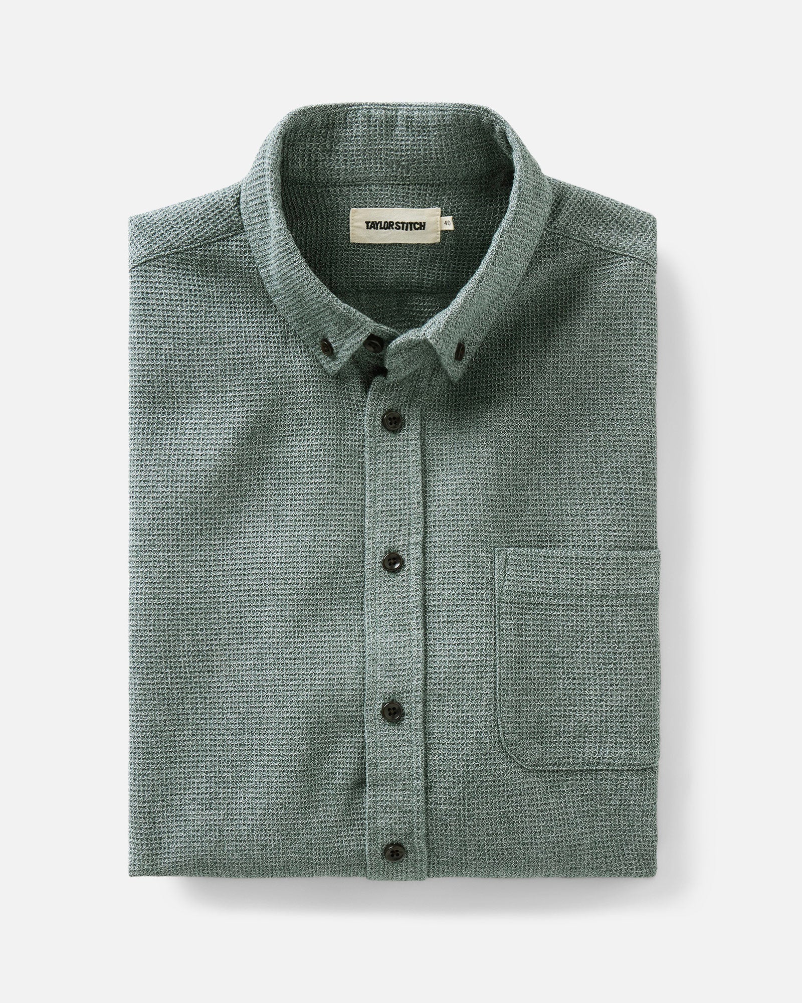 folded flatlay of The Jack in Pine Twist Waffle, Wovens by Taylor Stitch