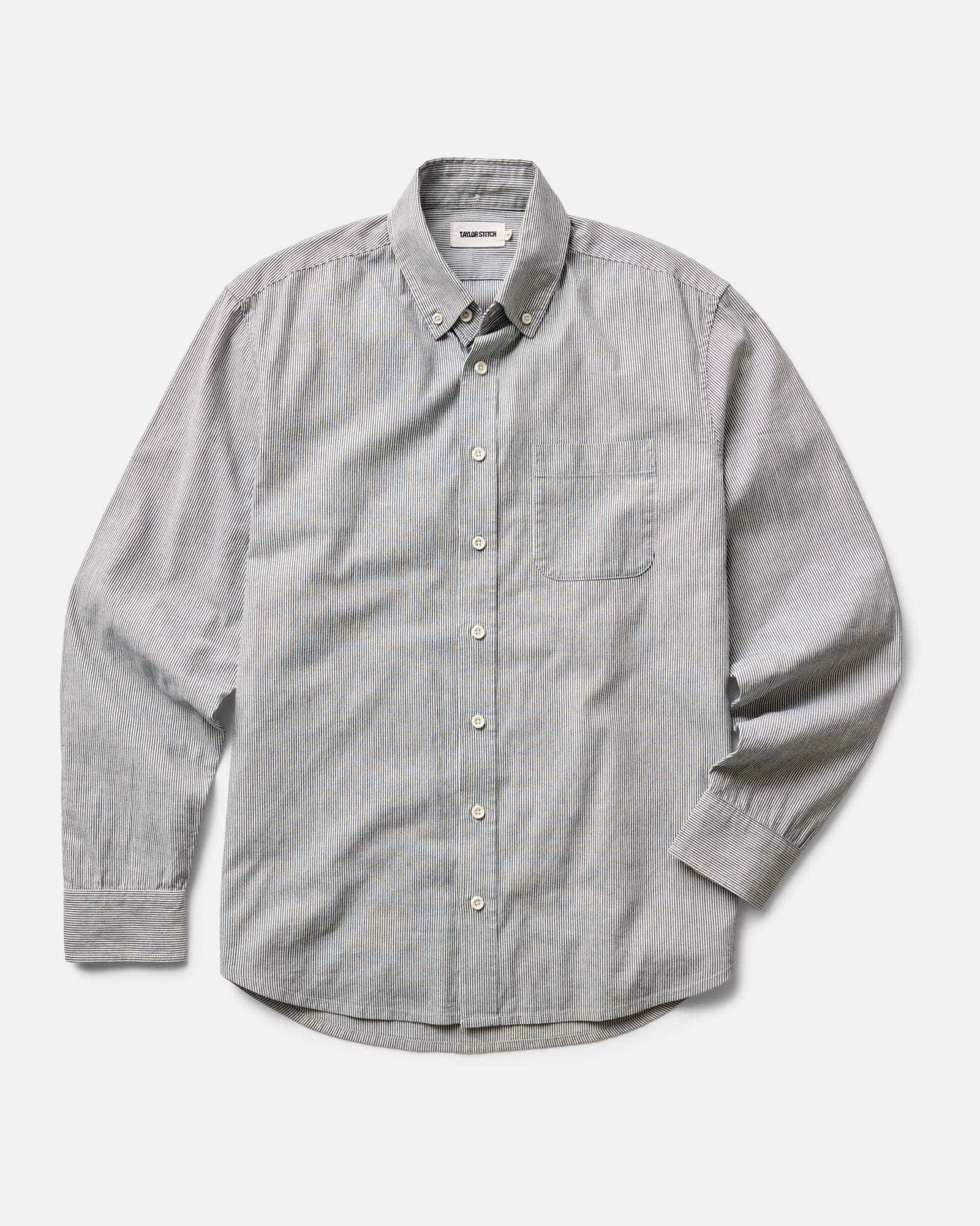 flatlay of The Jack in Rinsed Indigo Stripe Chambray, Wovens by Taylor Stitch