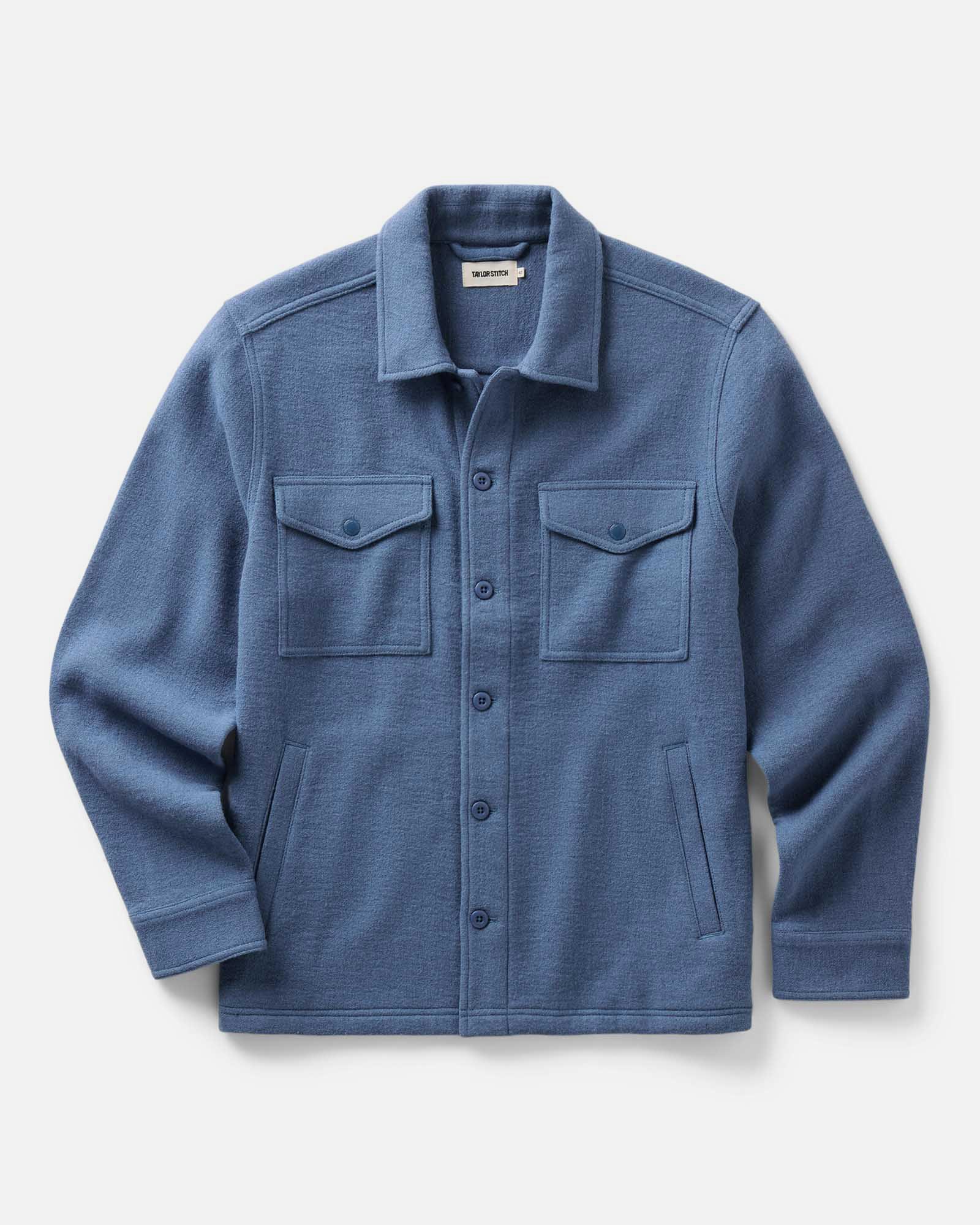 The Kenne Shirt Jacket in Blue Fog Cotton Wool Crepe: Featured Image, Outerwear by Taylor Stitch