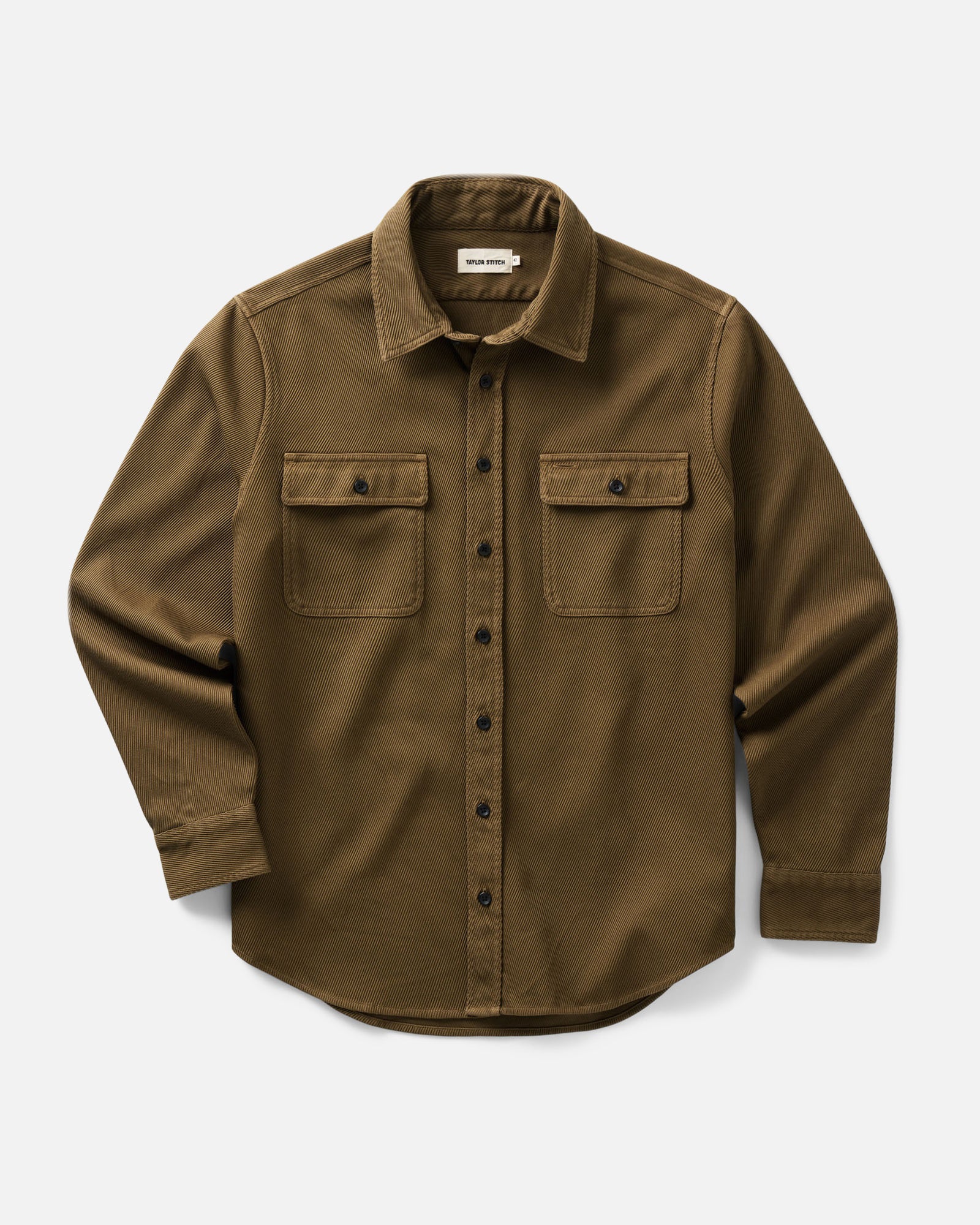 flatlay of The Ledge Shirt in Bay Leaf Twill, Wovens by Taylor Stitch