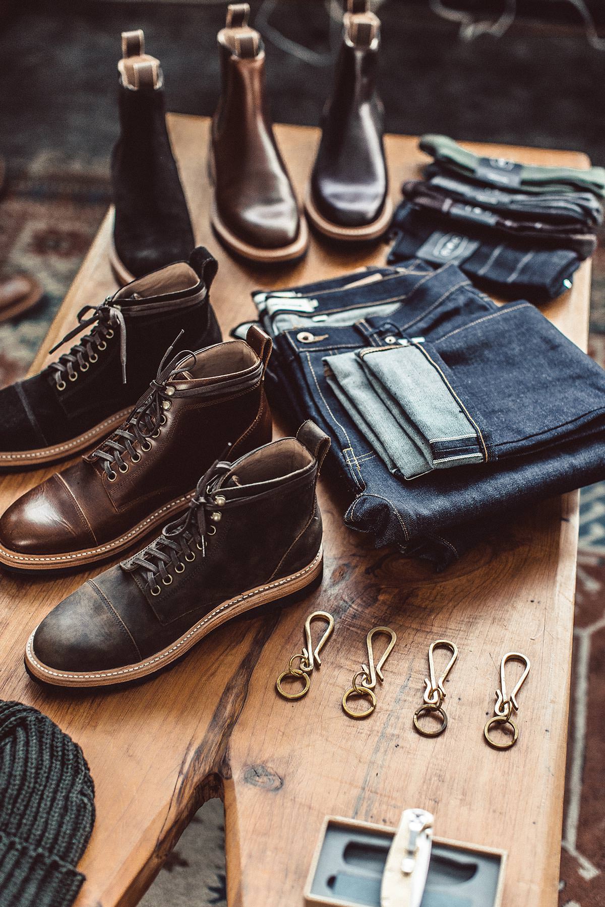 A display of Taylor Stitch products on our booth at The 1 Moto Show.