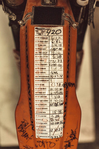 Close up on the original technical specifications sticker on a vintage moto.