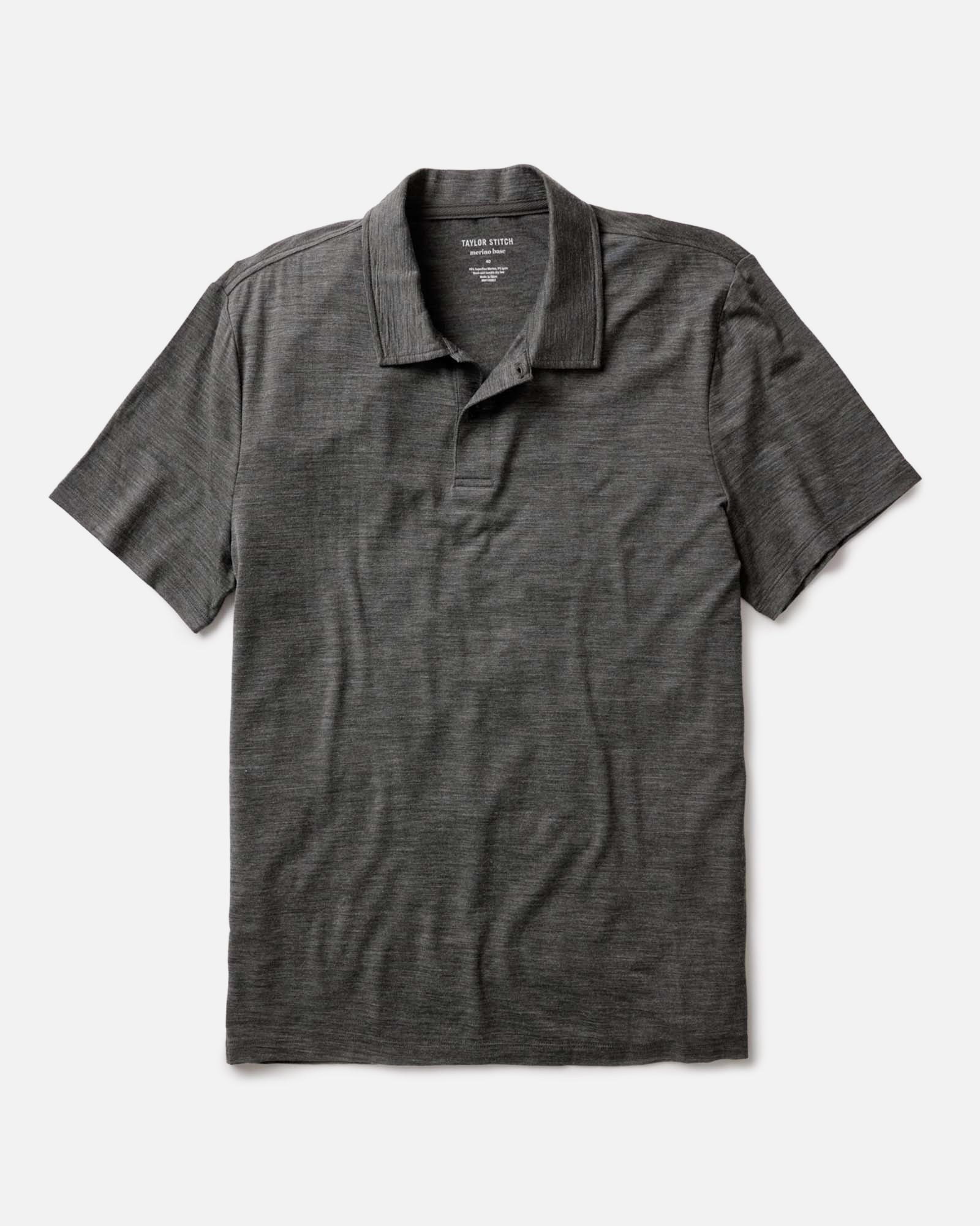 flatlay of The Merino Polo in Heather Army, Knits by Taylor Stitch