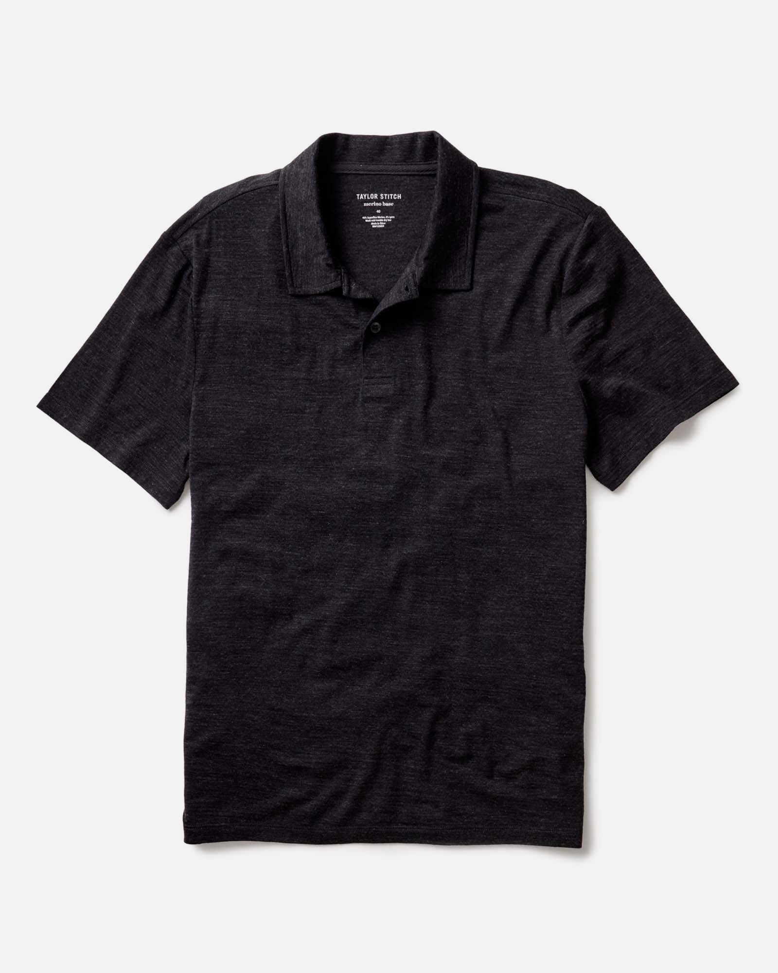 flatlay of The Merino Polo in Heather Black, Knits by Taylor Stitch