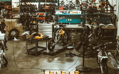 Wide shot of a well-stocked and organized workshop.