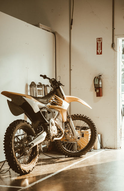 The Alta Motors X Taylor Stitch All Electric Moto, inside, naturally lit.