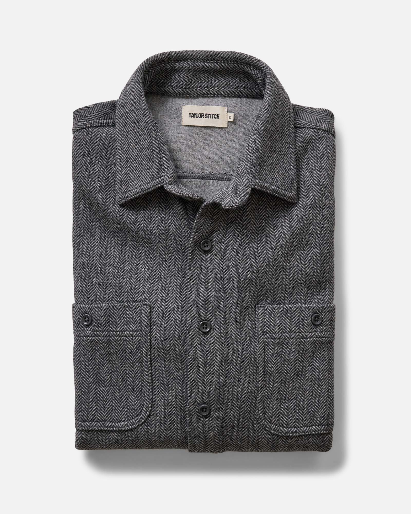 folded flatlay of The North Shore Knit Shirt in Heather Coal, Knits by Taylor Stitch