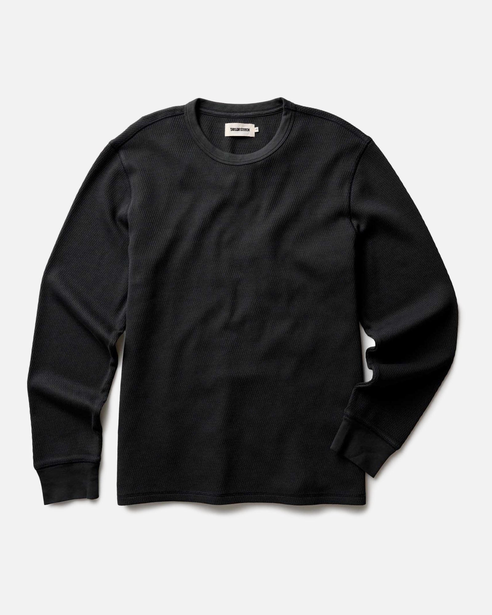 flatlay of The Organic Cotton Crew in Faded Black Waffle, Knits by Taylor Stitch