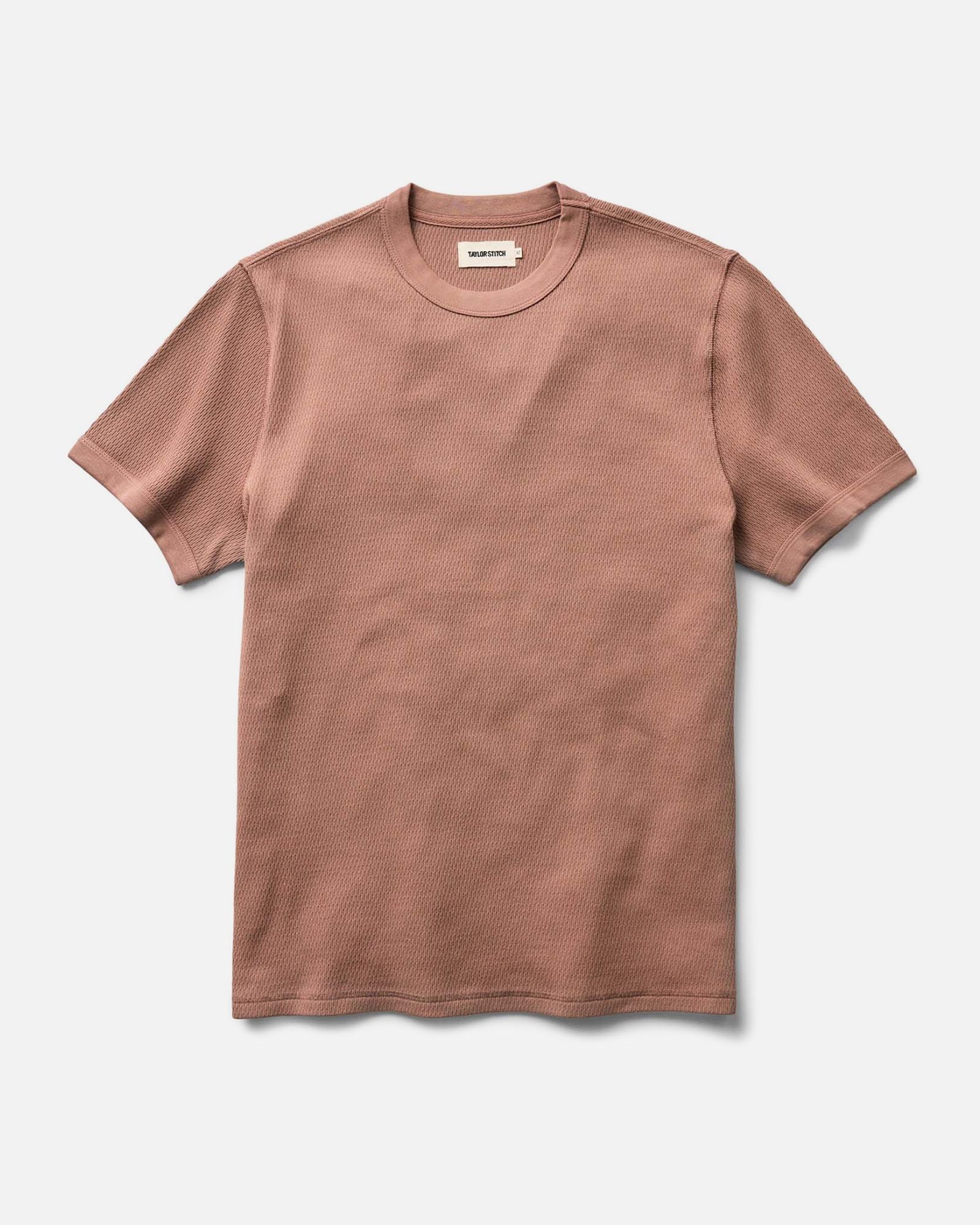 flatlay of The Organic Cotton Short Sleeve Crew in Faded Brick Waffle, Knits by Taylor Stitch