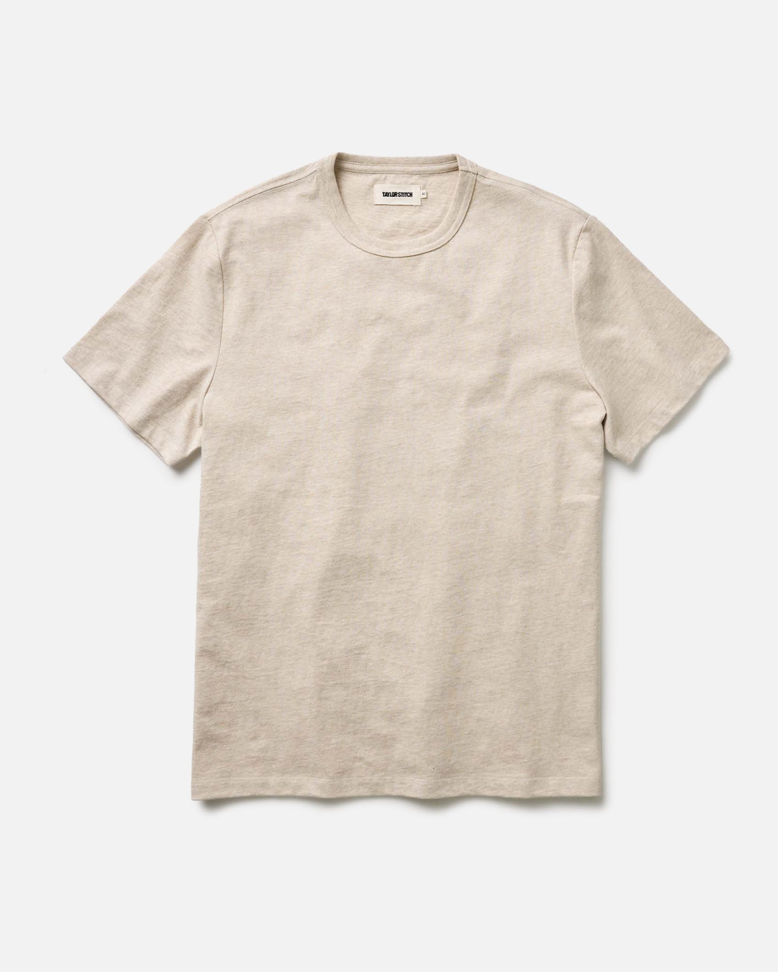flatlay of The Organic Cotton Tee in Heather Oat, Knits by Taylor Stitch