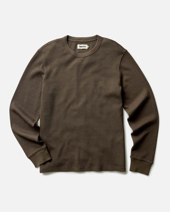 flatlay of The Organic Cotton Waffle Crew in Fatigue Olive