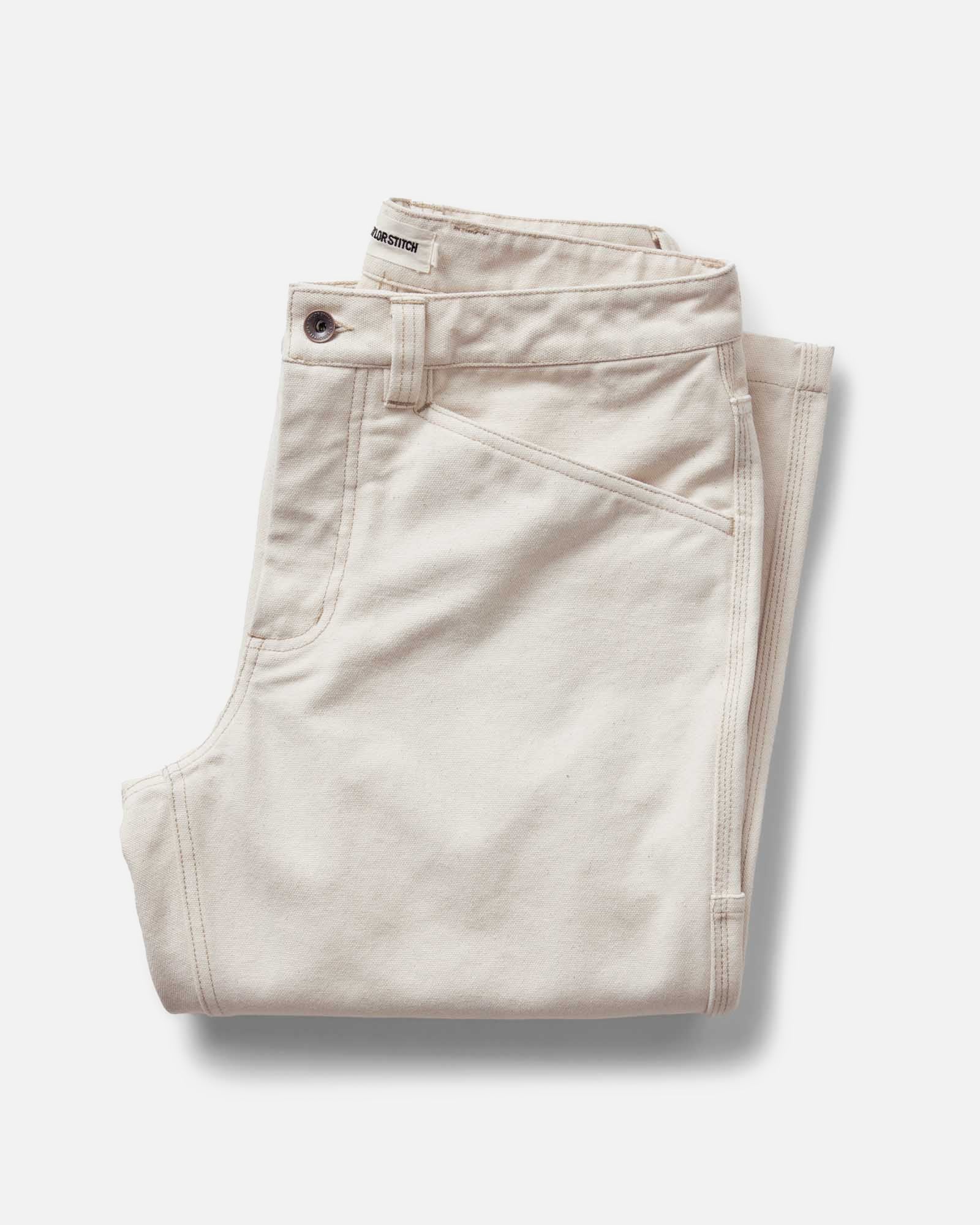 folded flatlay of The Painter Pant in Seeded Natural Chipped Canvas, Bottoms by Taylor Stitch