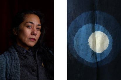 Diptych of Teresa Misagal and dyed fabric