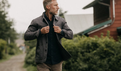 Model wearing The Lined Utility Shirt with Chore Pants