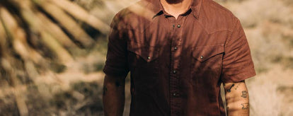 Model in The Short Sleeve Western in Dried Guajillo Linen