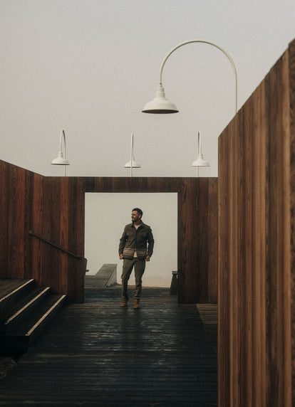 Model in Sea Ranch in The Ranger Shirt and The Camp Pant in Stone Boss Duck