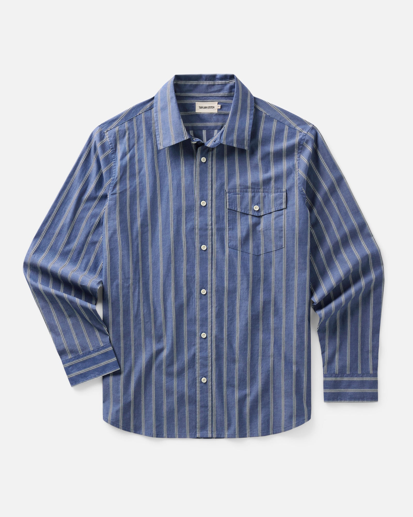 flatlay of The Quincy Shirt in Bay Stripe, Wovens by Taylor Stitch