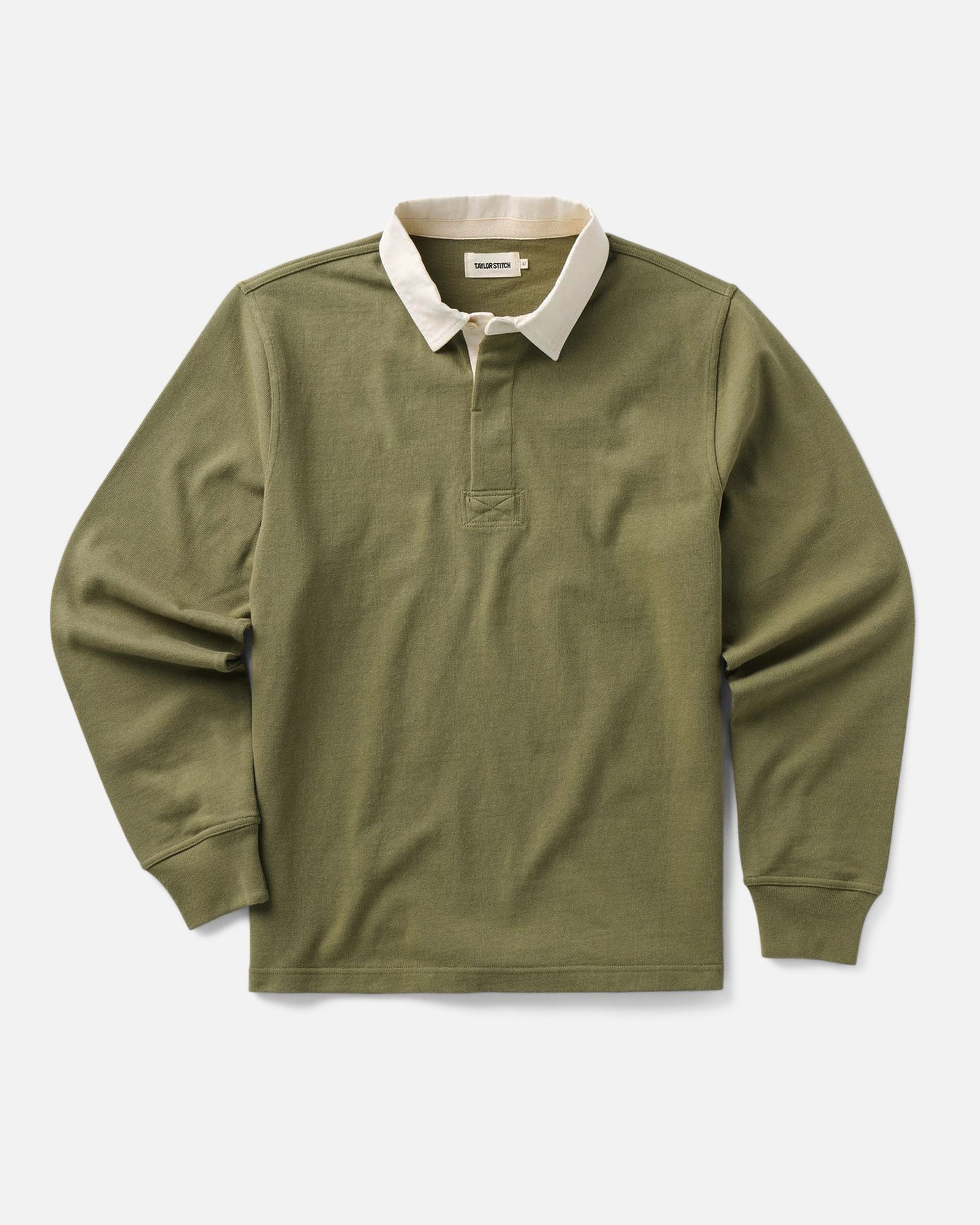 flatlay of The Rugby Shirt in Burnt Olive, Knits by Taylor Stitch