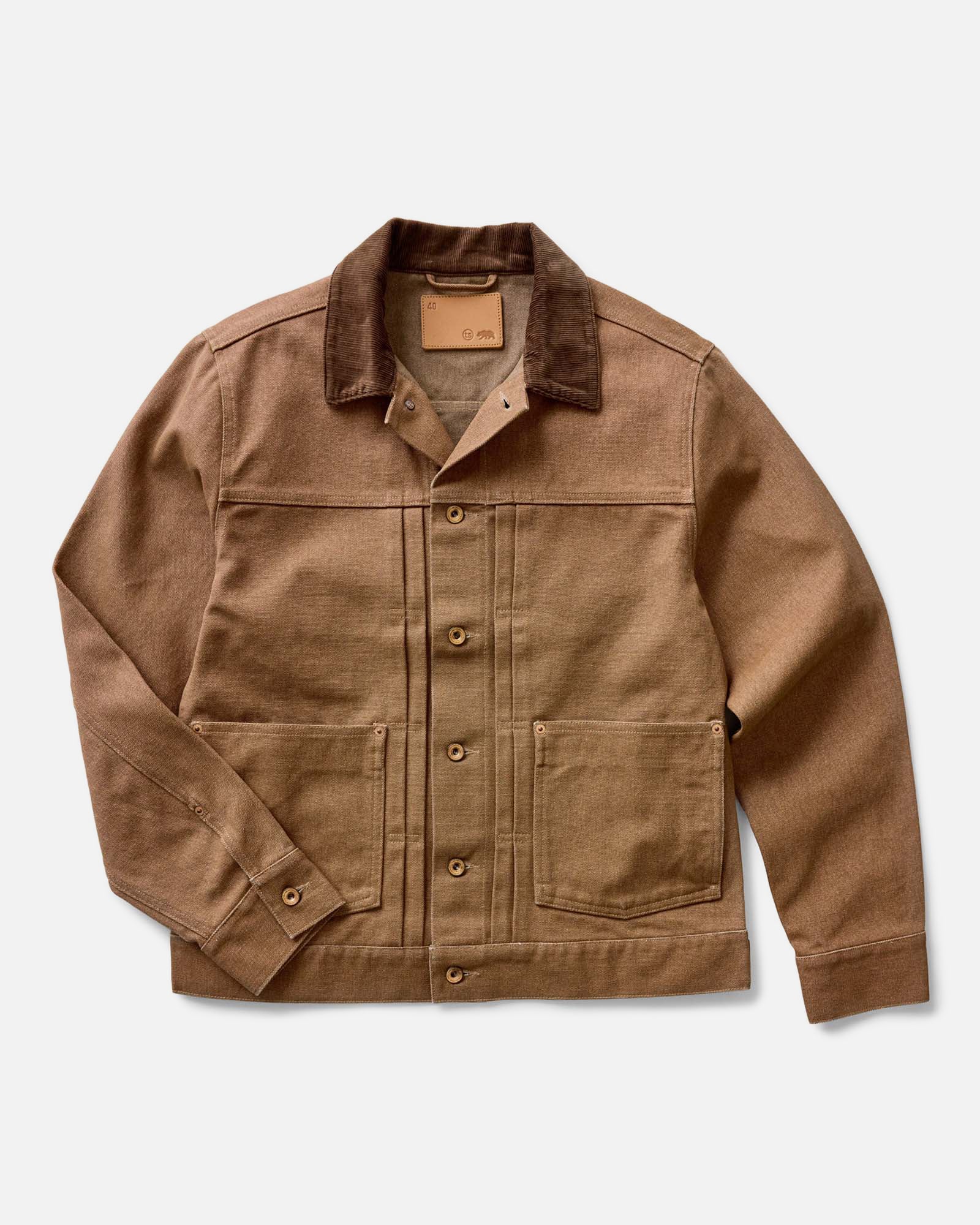 flatlay of The Ryder Jacket in Tobacco Chipped Canvas, Outerwear by Taylor Stitch