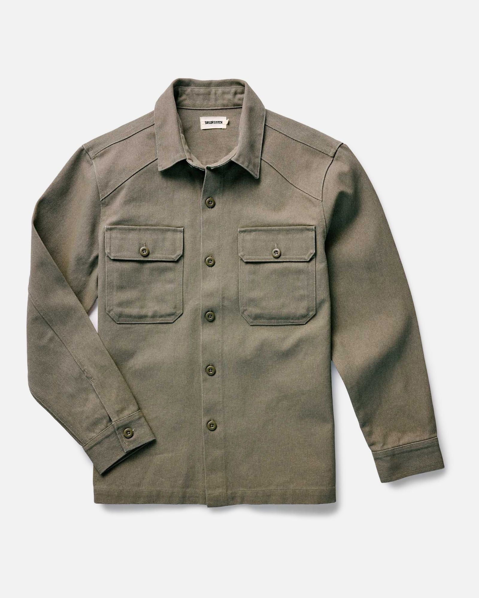 flatlay of The Shop Shirt in Stone Chipped Canvas, Wovens by Taylor Stitch