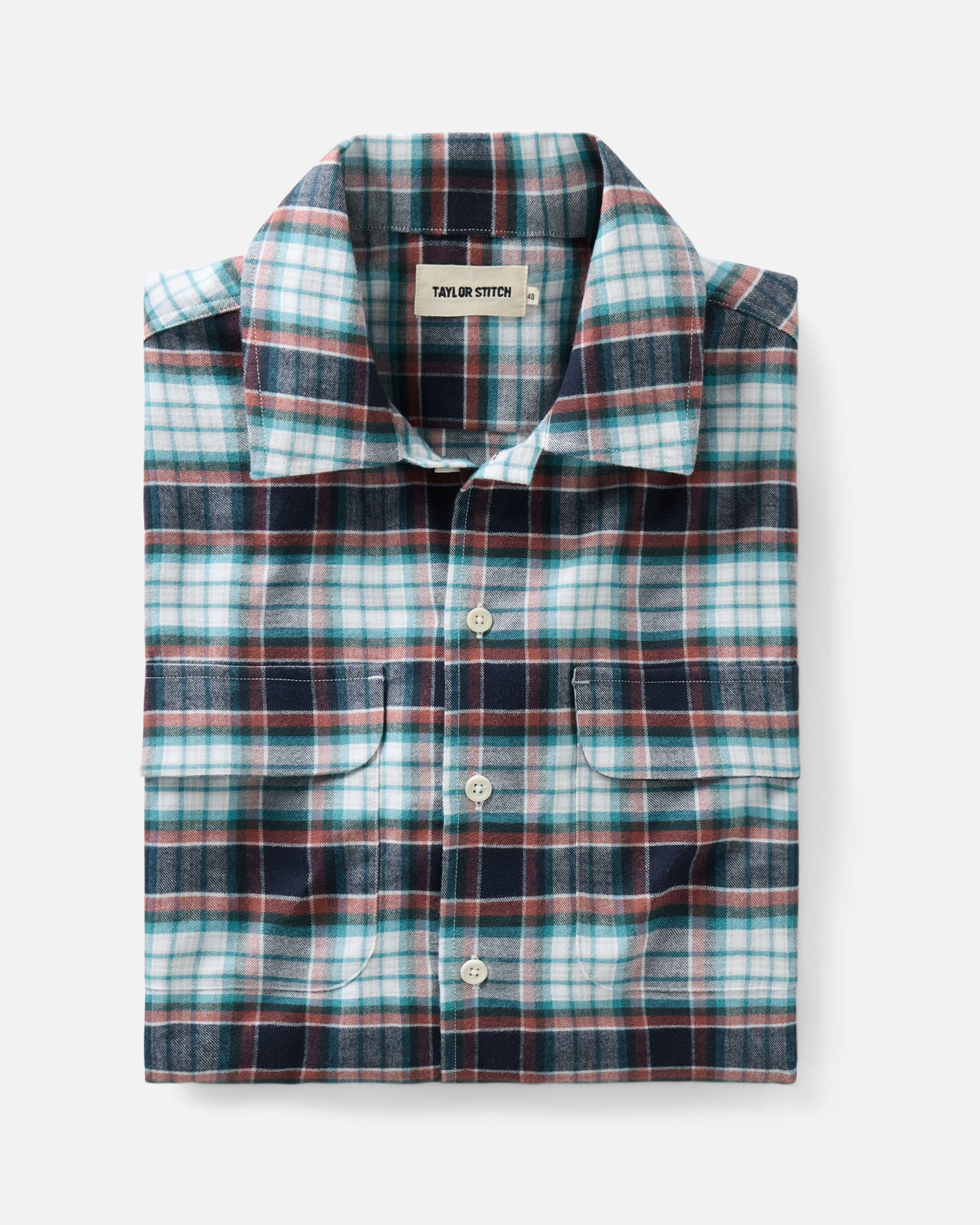 folded flatlay of The Shore Shirt in Harbor Check Portuguese Flannel, Wovens by Taylor Stitch