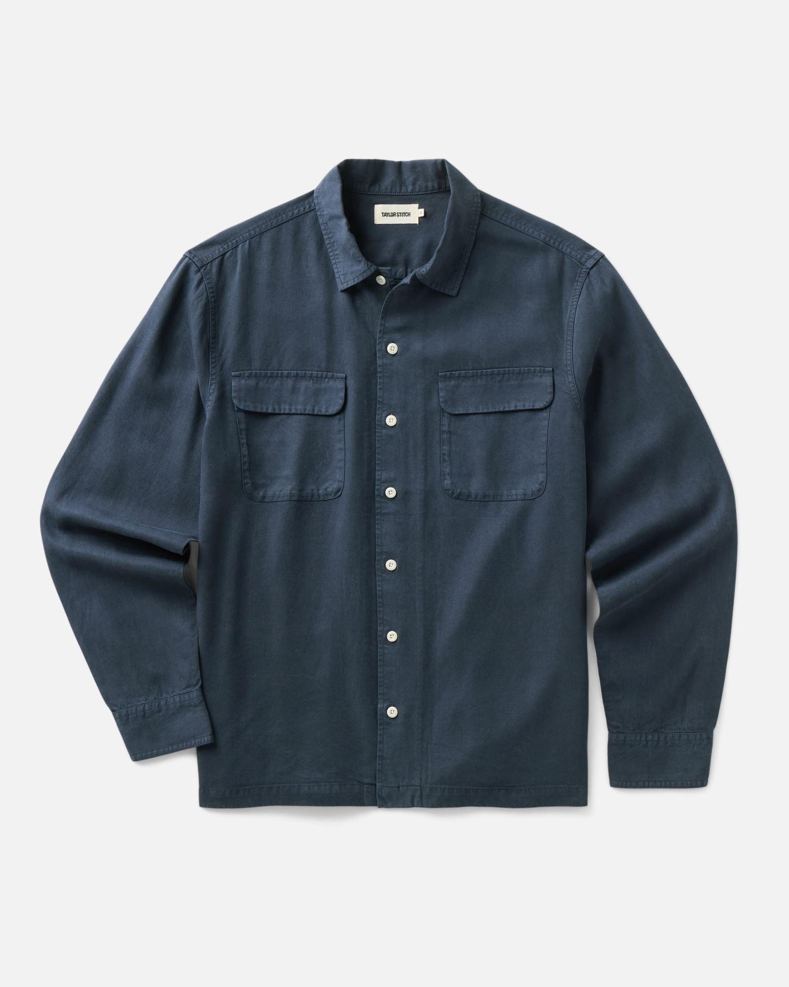 flatlay of The Shore Shirt in Navy Tencel, Wovens by Taylor Stitch