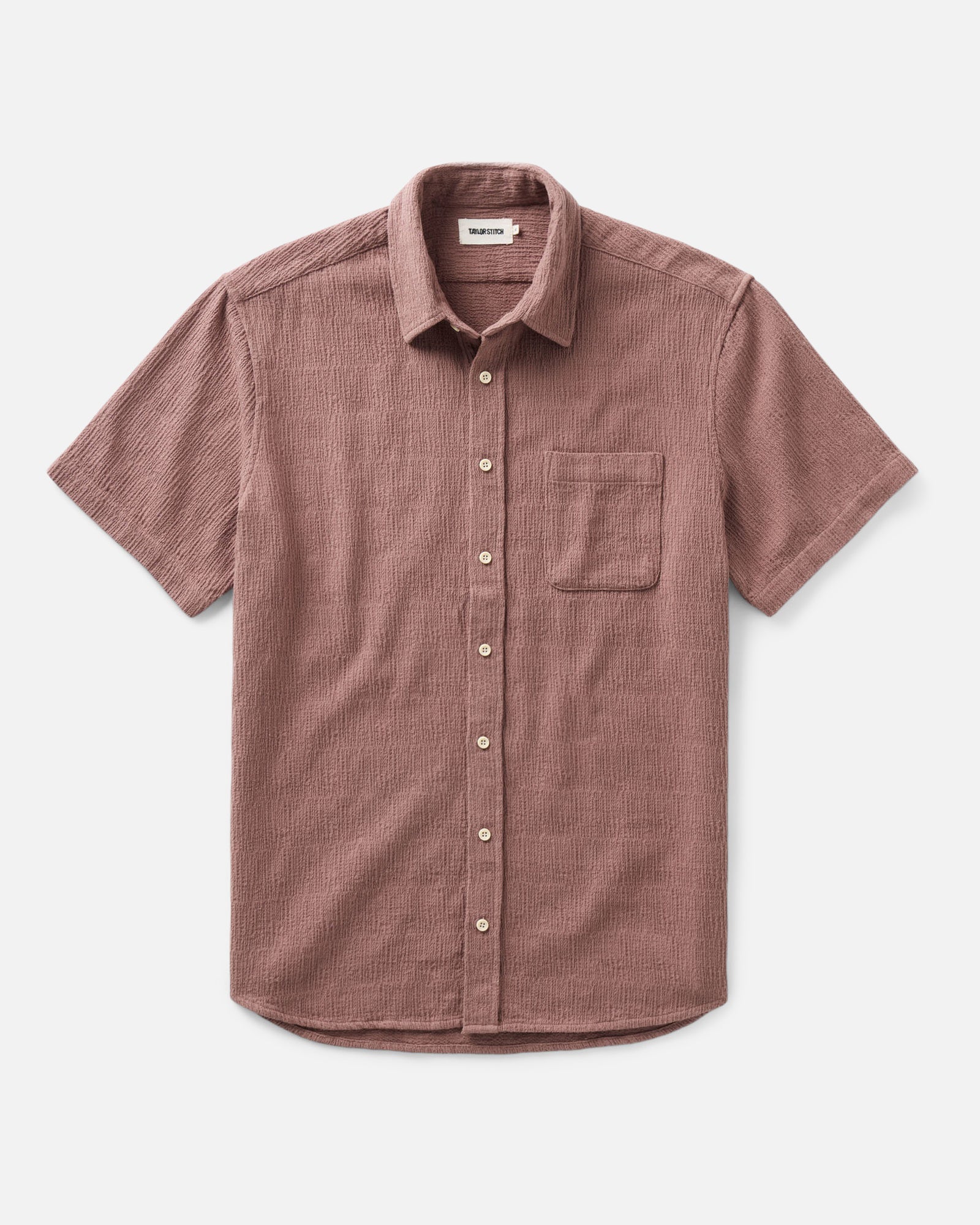 flatlay of The Short Sleeve California in Redwood Hacci, Wovens by Taylor Stitch