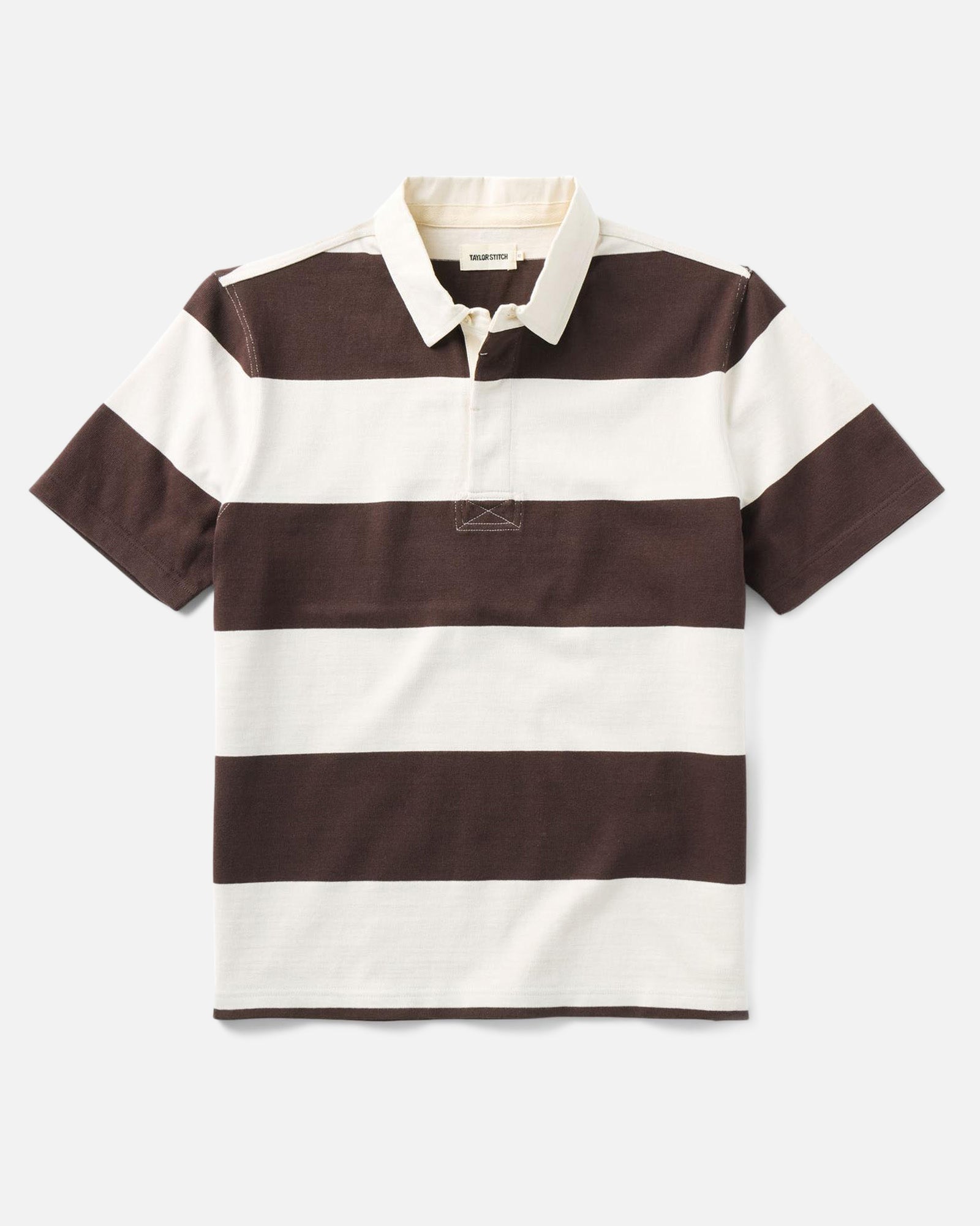 flatlay of The Short Sleeve Rugby Shirt in Port Stripe, Knits by Taylor Stitch