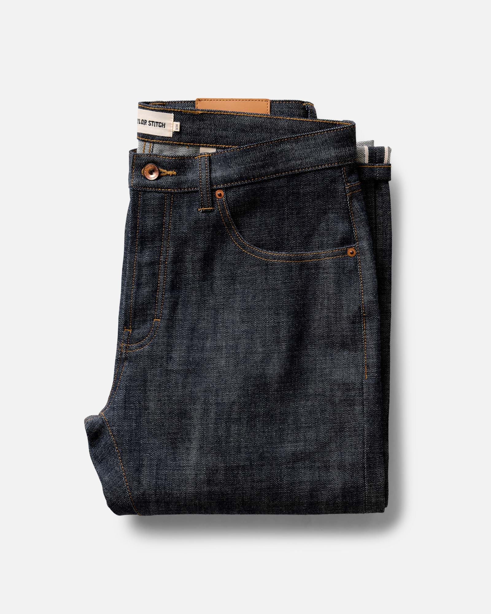 folded flatlay of The Slim Jean in Rigid Organic Selvedge, Bottoms by Taylor Stitch