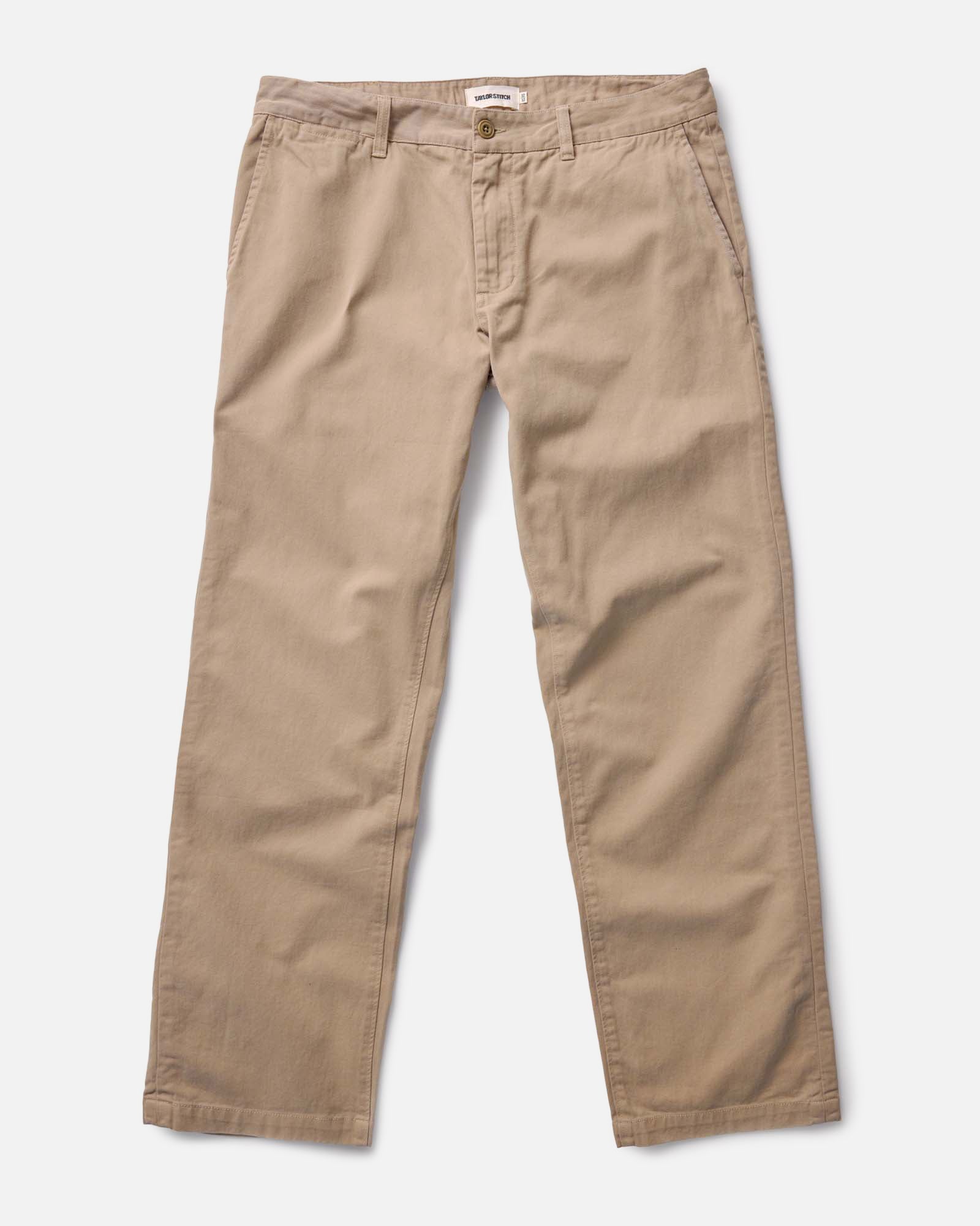 flatlay of The Straight Foundation Pant in Organic Khaki, Bottoms by Taylor Stitch