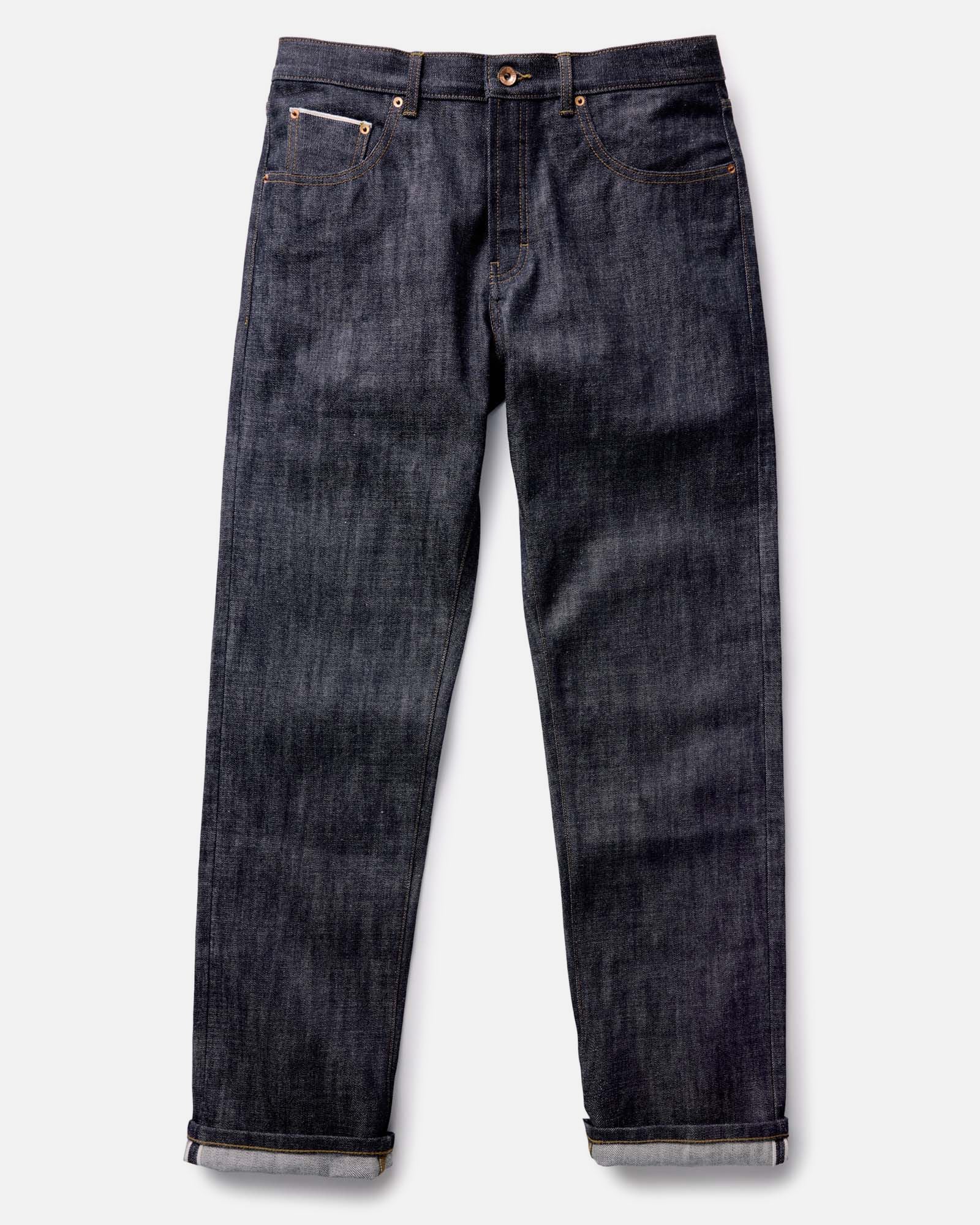 flatlay of The Straight Jean in Rigid Organic Selvedge, Bottoms by Taylor Stitch