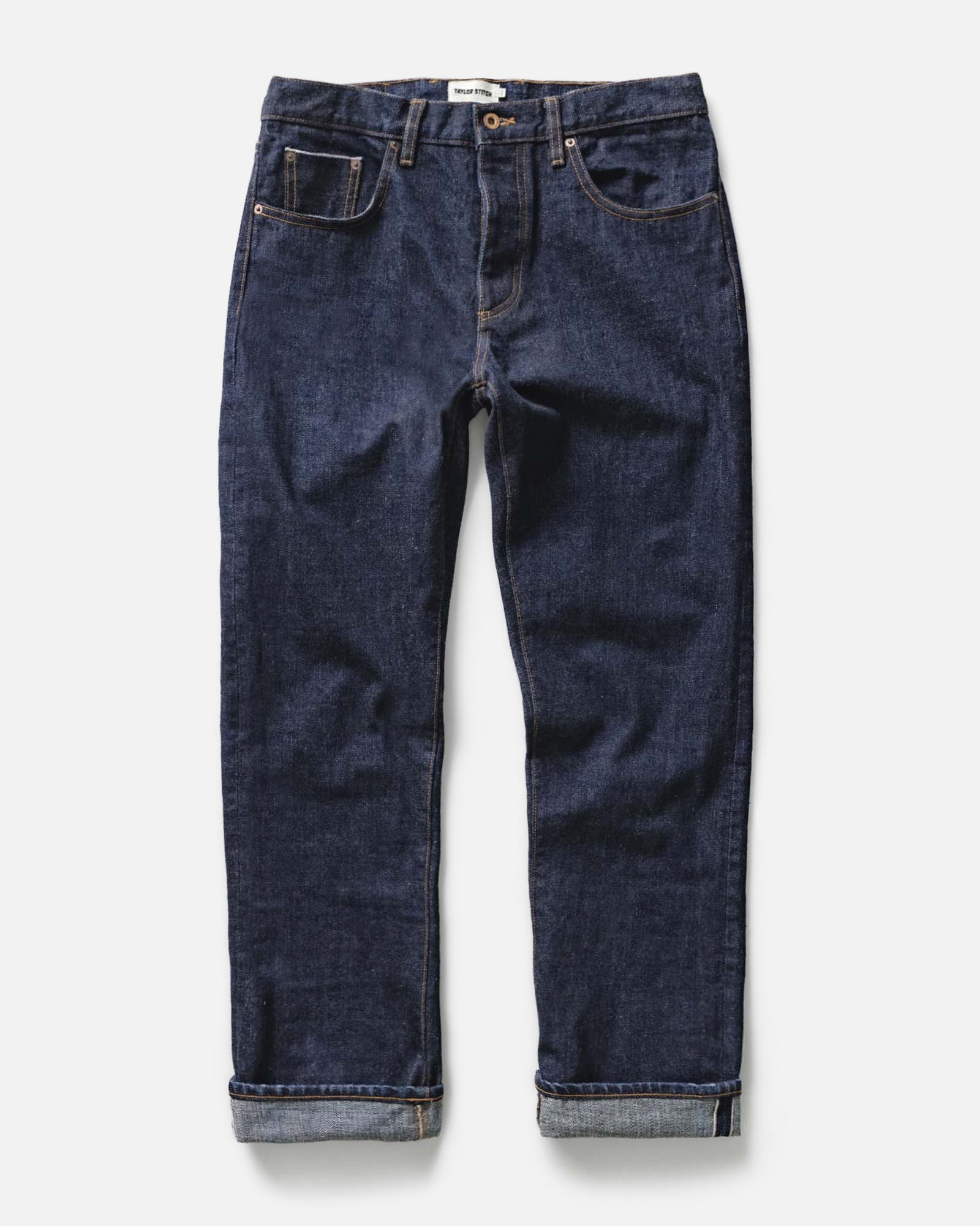 flatlay of The Straight Jean in Rinsed Yoshiwa Selvedge, Bottoms by Taylor Stitch