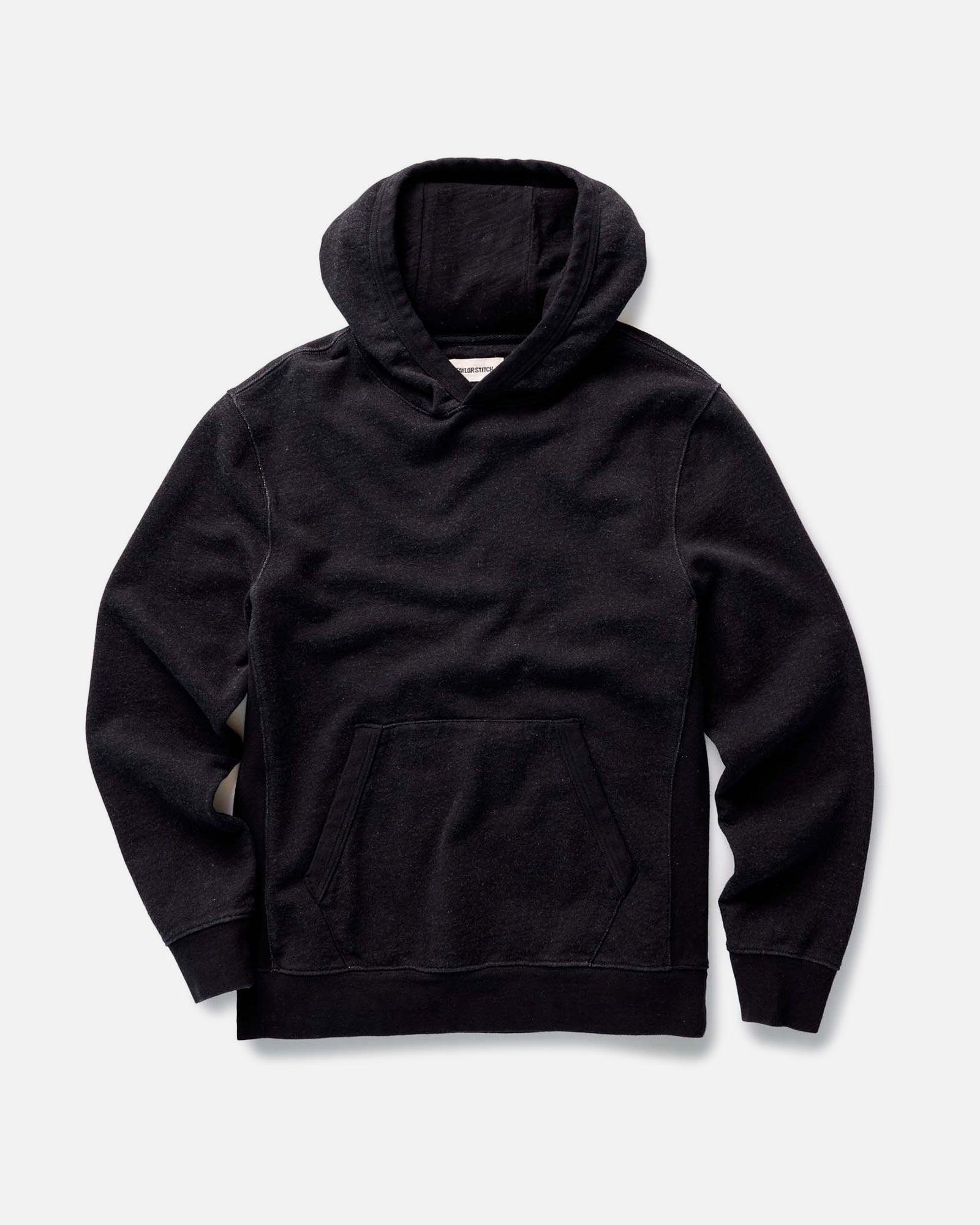 flatlay of The Apres Hoodie in Black Indigo Terry, Knits by Taylor Stitch