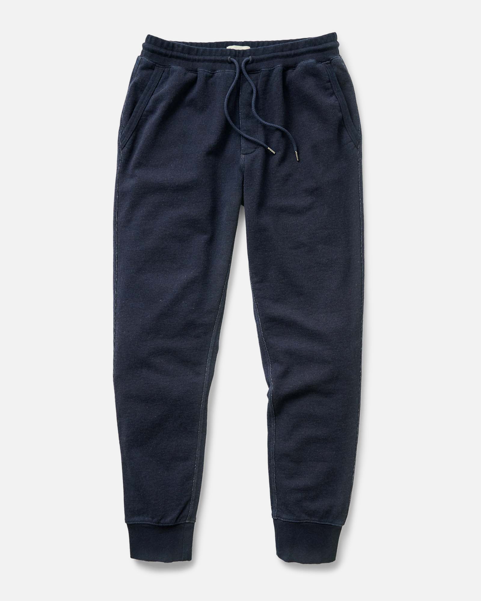 flatlay of The Sunset Pant in Rinsed Indigo Terry, Bottoms by Taylor Stitch