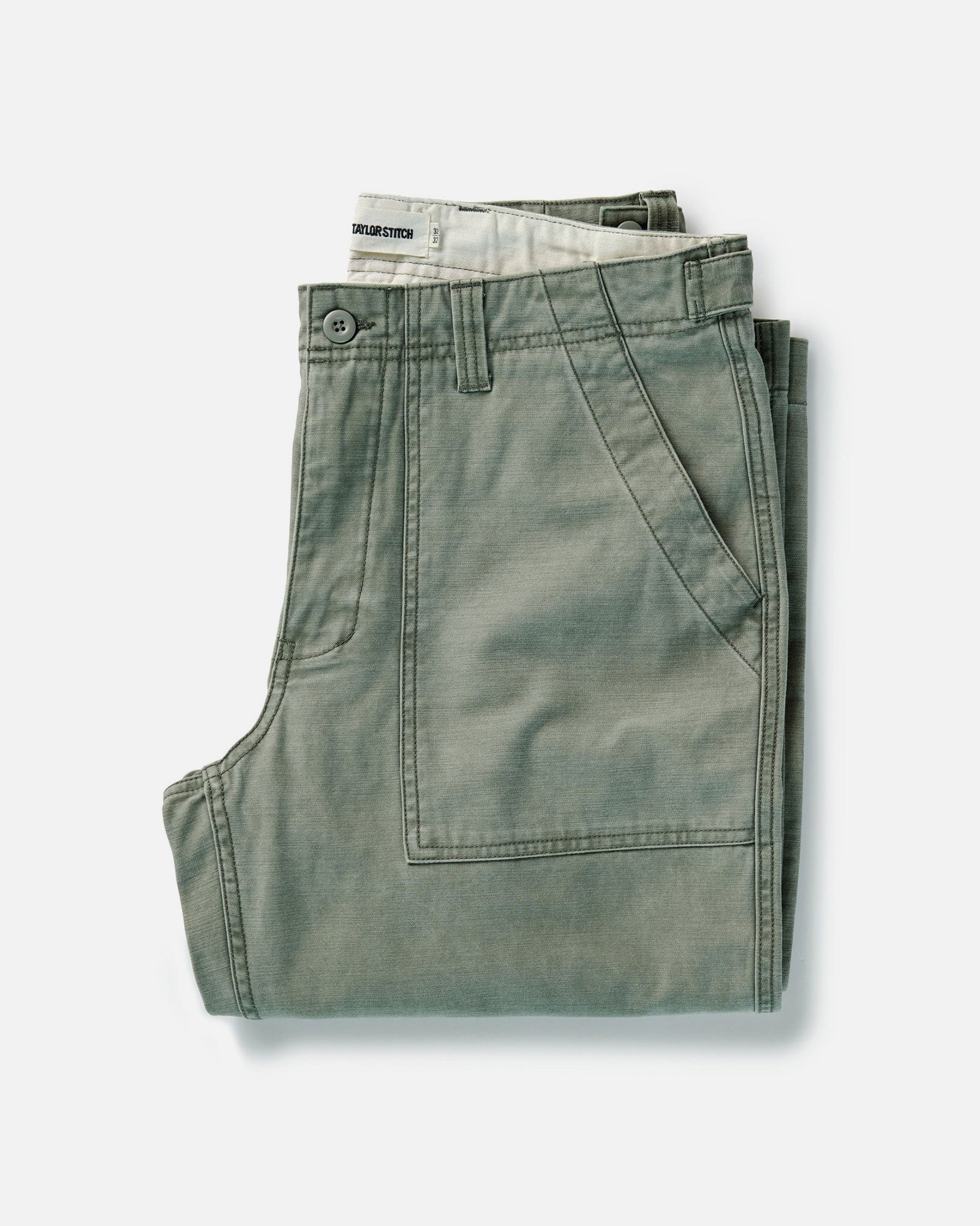 The Surplus Pant in Field Olive Reverse Sateen: Featured Image, Bottoms by Taylor Stitch